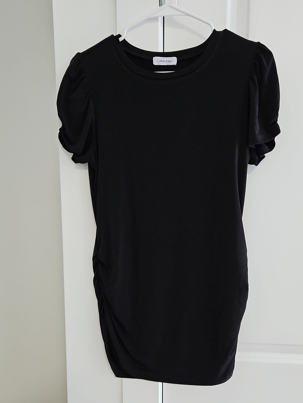 Calvin Klein Black Short-Sleeve Ruched Sheath Dress